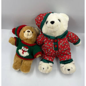 Vintage Teddy Bear Christmas Plush Sweater Slippers Candy Cane PJ's Stocking Hat